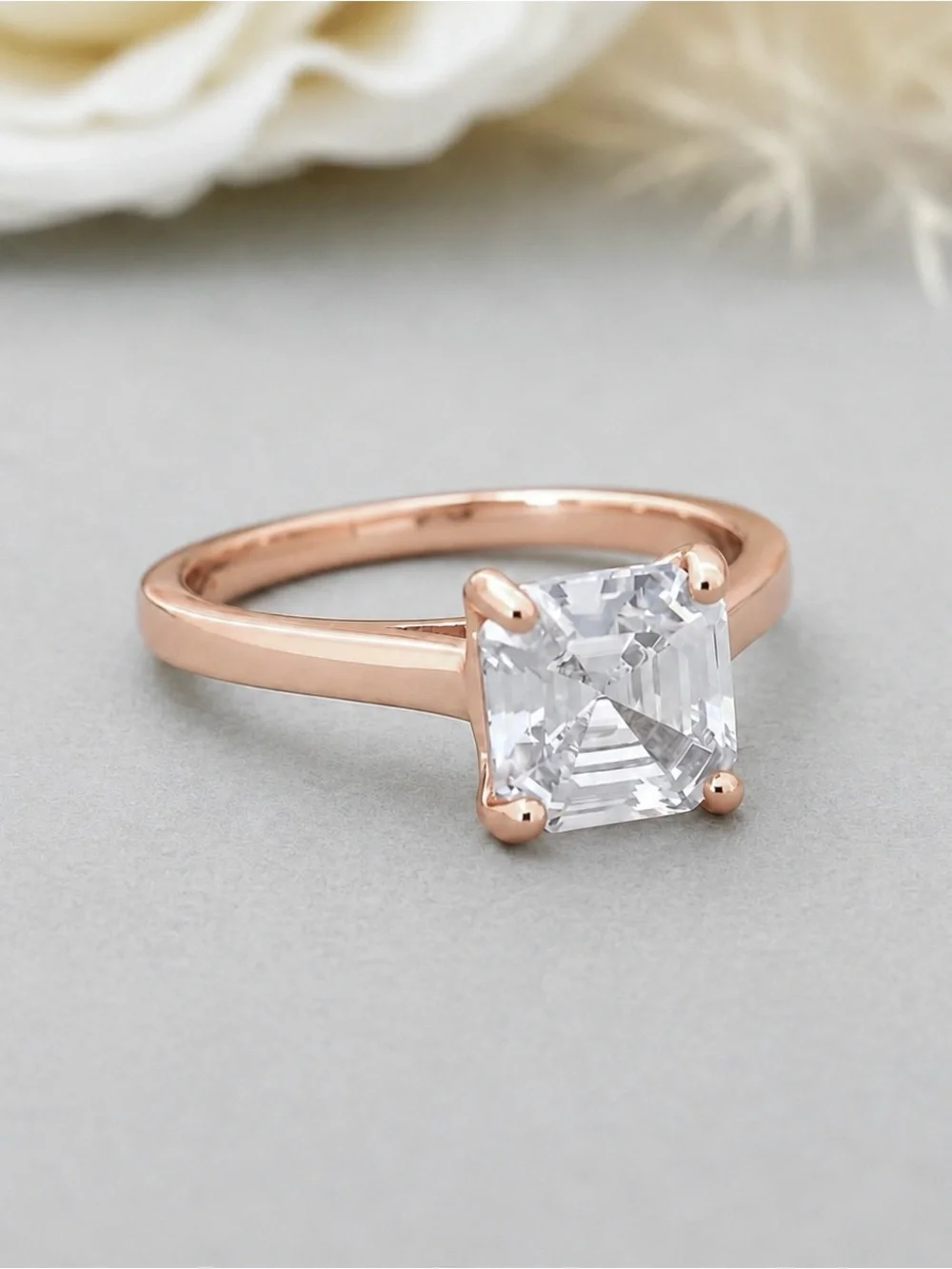 Rose Gold 2ct Asscher Cut CZ Sterling Silver Band Traditional Solitaire Ring